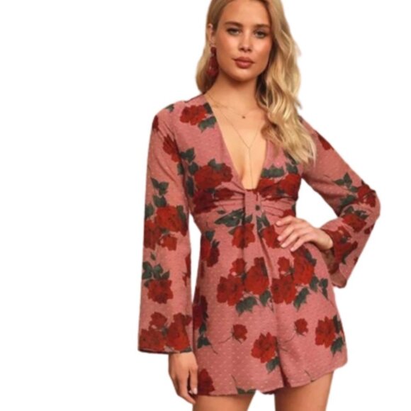 Lulus Romantic Romper in a Rose Print Size Medium - Picture 1 of 8